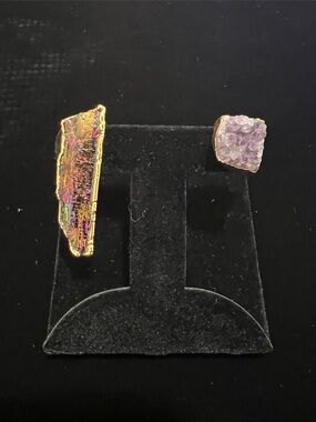 Dara Ettinger 14k plated Mismatched Raw Stone Stud Earrings